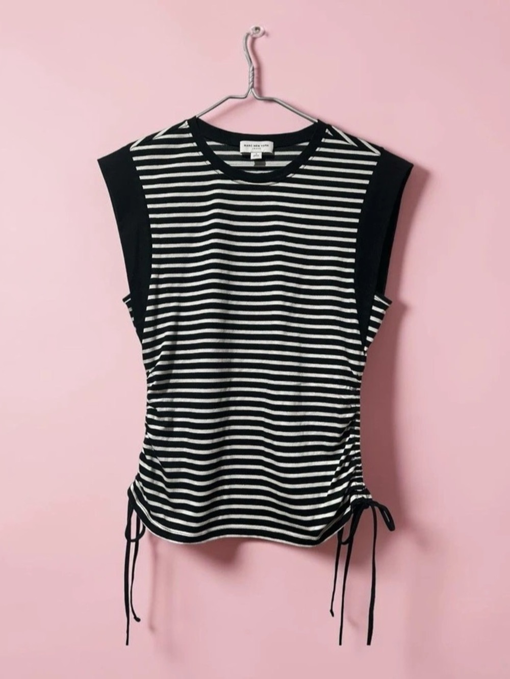 Marc New York Striped Side-Tie Muscle Tee in Black & White Size Small Like